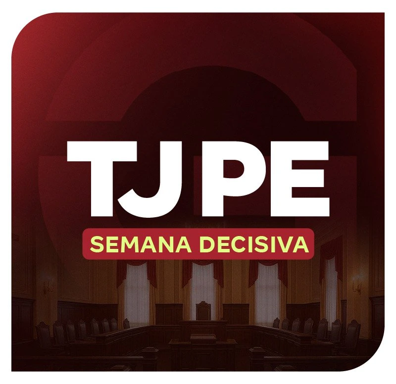 Texto 'TJPE - Semana Decisiva' sobre fundo bordô