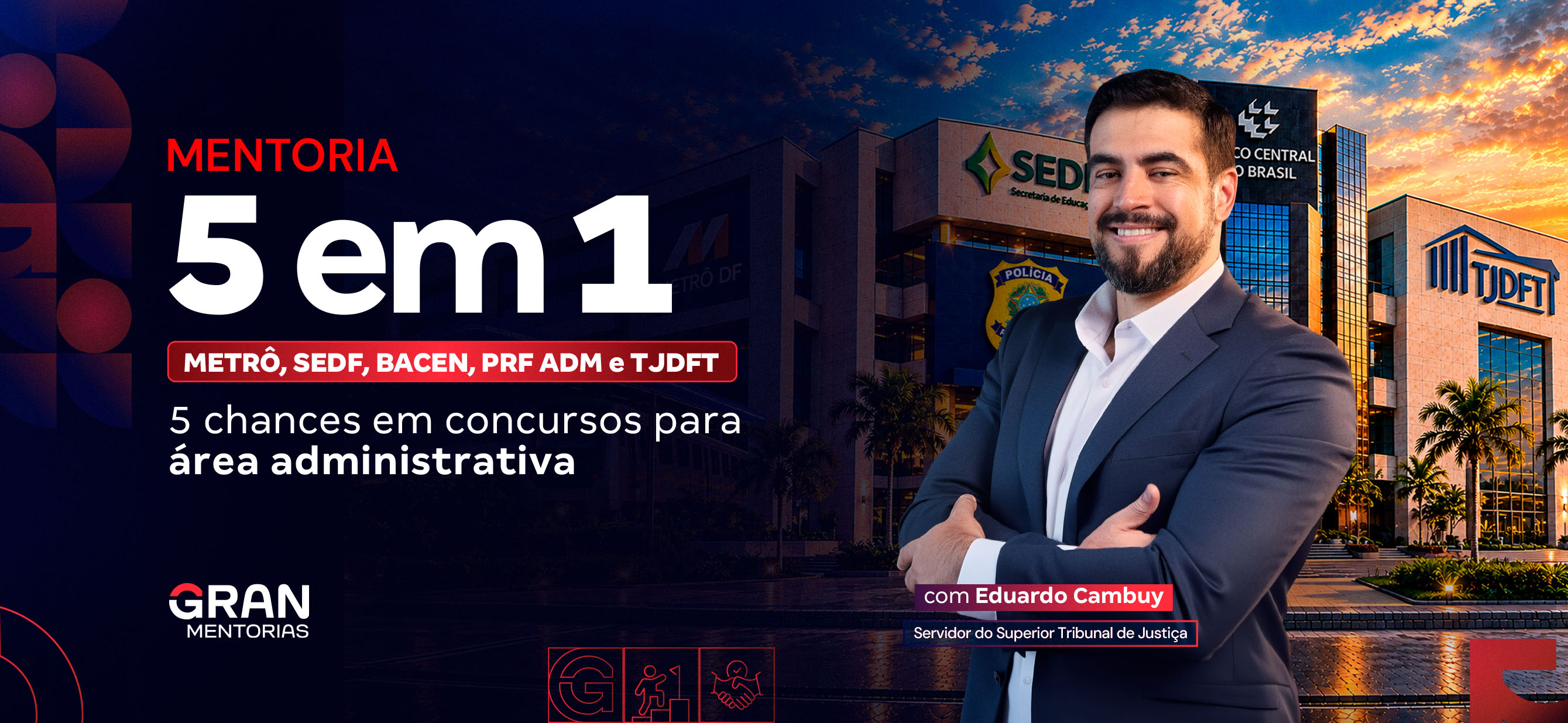 Mentoria 5 em 1 (Metrô, SEDF, Bacen, PRF Adm e TJDFT - Área Adm.) com Eduardo Cambuy